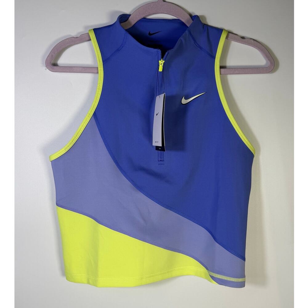 Nike Women’s Quarter-Zip Cropped Tank Top Blue Yellow Size L NWT